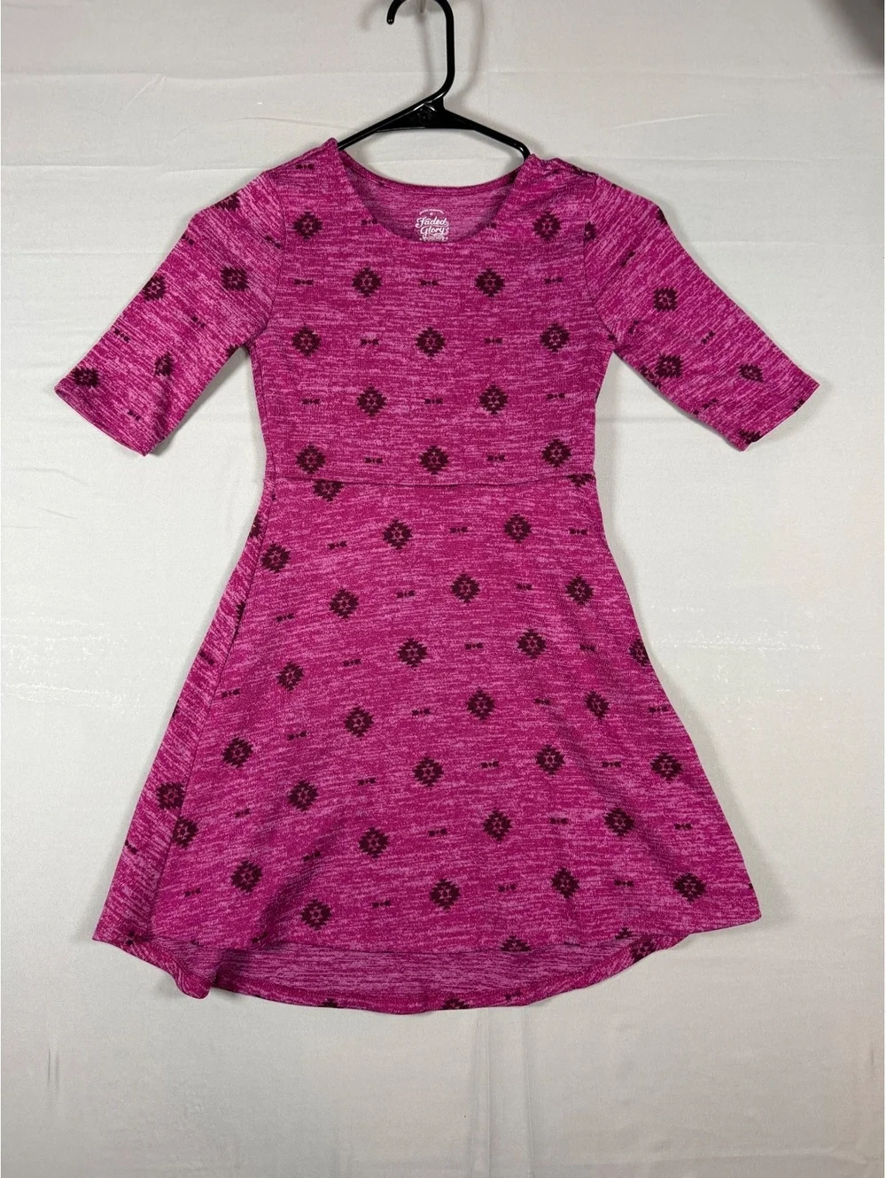 Faded Glory Girls' Medium Pink Patterned Dress with 3/4 Sleeves